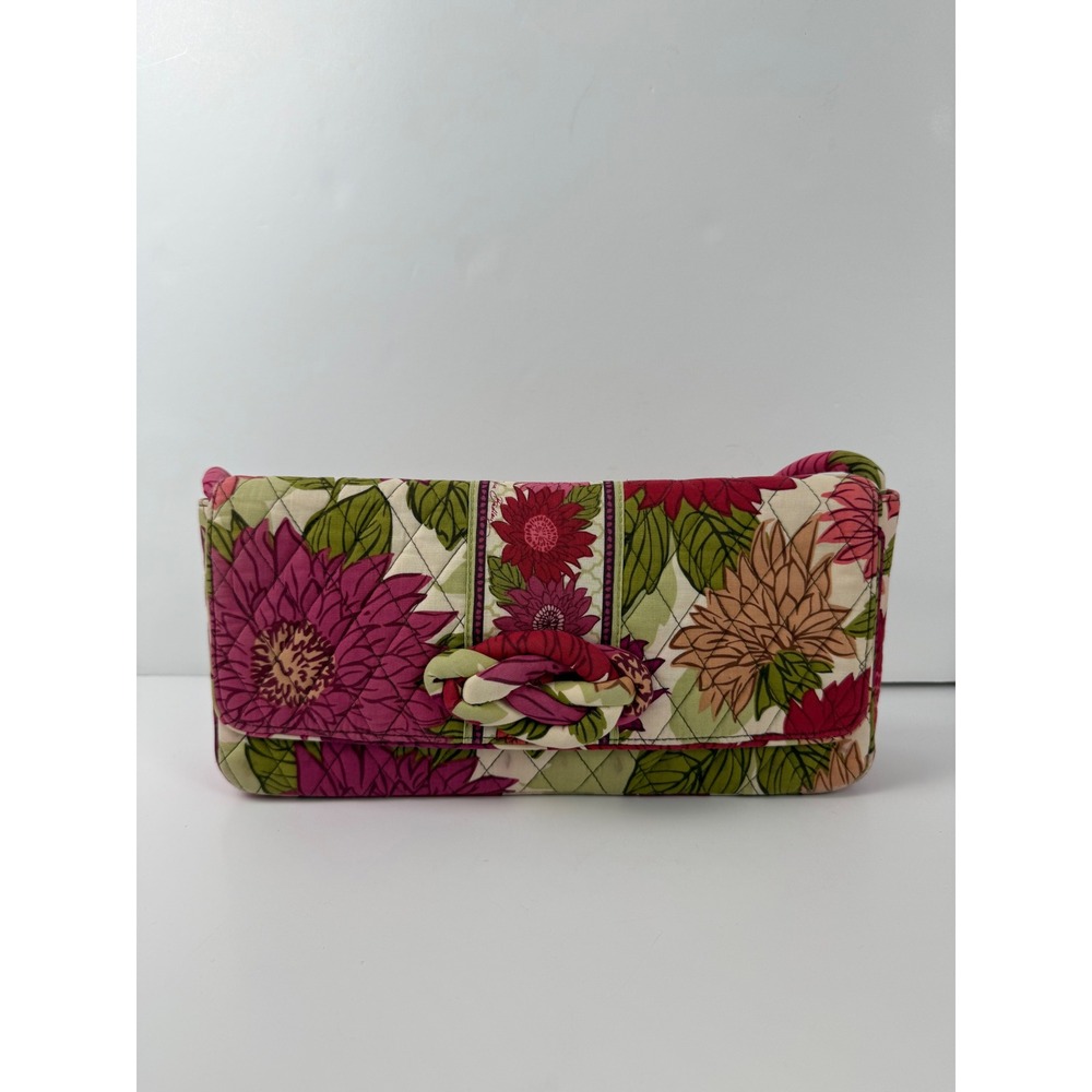 Vera Bradley Mums Floral Quilted Cotton Shoulder Bag Pink Green Baguette Purse